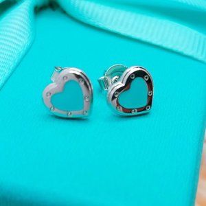 Tiffany&Co. Blue Enamel Heart Earrings Ag925